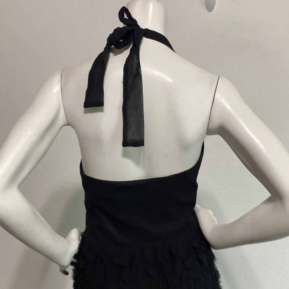 White House Black Market Black Silk Low Cut Ruffle Sleeveless Midi Dress Size M - Picture 5 of 9